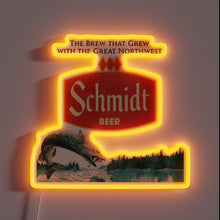 Load image into Gallery viewer, Nostalgic beer advertisement with retro defunct Schmidt logo in neon.