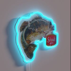 Vibrant Schmidt Beer logo illuminated with full color LED lighting.