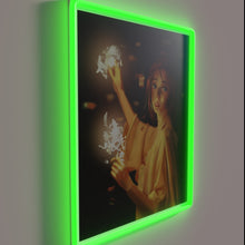Load image into Gallery viewer, Glowing semi-realistic firework-inspired woman portrait in vibrant RGB neon lighting.