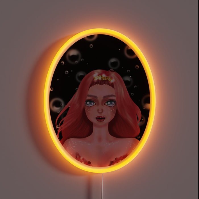 Glowing, semi-realistic mermaid portrait in vibrant RGB neon art.