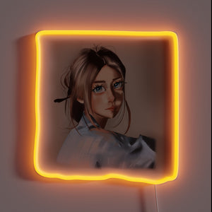 Vibrant Neon Portrait of Beautiful Young Woman Art Decor Sign