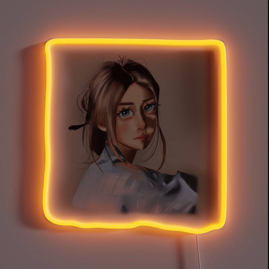 Vibrant Neon Portrait of Beautiful Young Woman Art Decor Sign