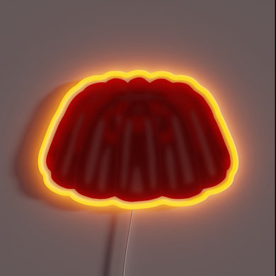 Vibrant Neon Sign Mimics Realistic Red Jelly with Iridescent Effects.