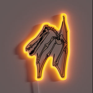 Vibrant RGB Neon Sign featuring Semi-Realistic Anhanguera Dinosaur Skeleton Artwork