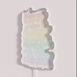 Vibrant Inspirational Neon Sign with Serenity Prayer in Colorful RGB Lighting