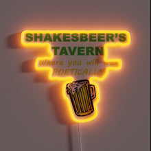 Load image into Gallery viewer, Neon beer tavern logo with Shakespeare&#39;s face in RGB lighting