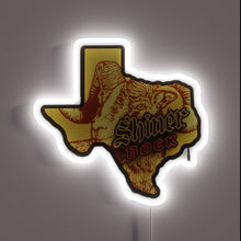 Load image into Gallery viewer, Vibrant RGB neon beer sign featuring Shiner&#39;s Texas logo prominently.