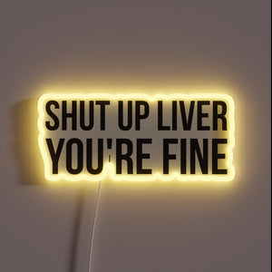 Colorful RGB Neon Sign with Sarcastic Liver Health Warning Message