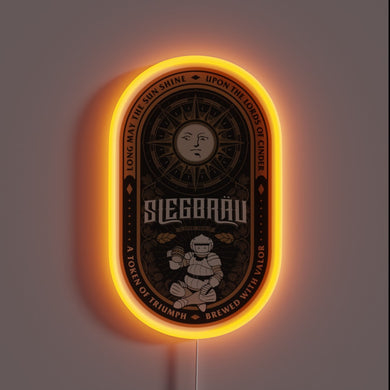 Neon RGB sign celebrating triumph with bold, colorful typography.