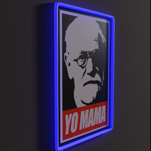 Load image into Gallery viewer, Freud Yo Mama RGB neon sign, side view lit showing the depth of the acrylic sign