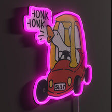 Load image into Gallery viewer, Silly Goose Car Red RGB neon sign, side view lit showing the depth of the acrylic sign