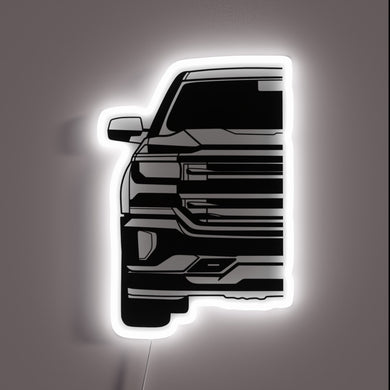 Bold, eye-catching LED neon sign in silver and red hues.