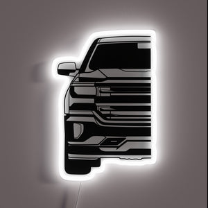 Bold, eye-catching LED neon sign in silver and red hues.