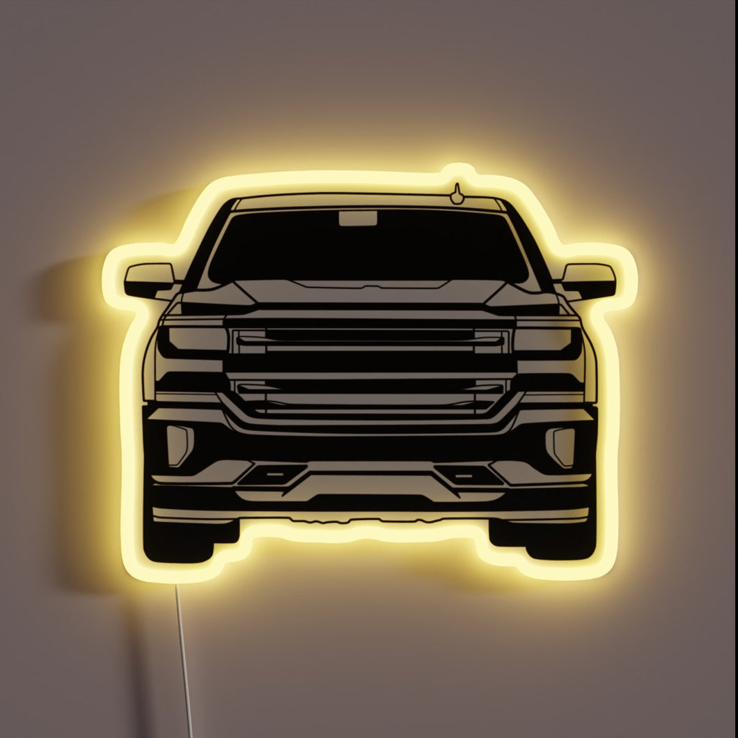 Customizable Silverado RGB neon sign with vibrant color illumination effects.