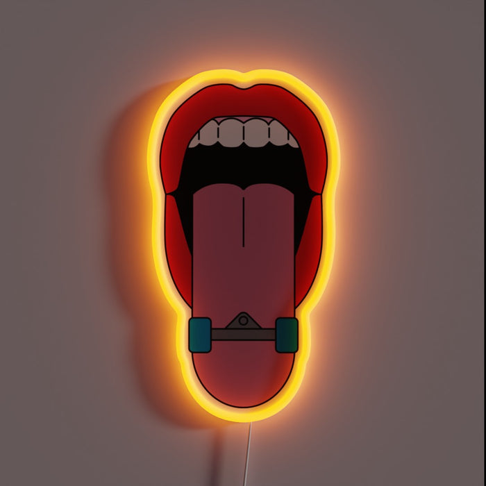 This neon sign is tongue-out rebellious — literally! A bold lip, a daring tongue, and a skateboard twist make this piece pure attitude on the wall. 🛹💋 Let your space speak loud and skate proud.