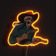 Load image into Gallery viewer, Skeleton Gunslinger RGB neon sign, front view lit, printed on acrylic