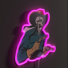 Load image into Gallery viewer, Skeleton Gunslinger RGB neon sign, side view lit showing the depth of the acrylic sign