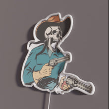 Load image into Gallery viewer, Skeleton Gunslinger RGB neon sign, side view with lights off showing acrylic backing and LED tube