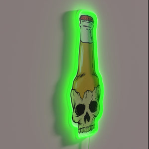 RGB Neon Sign: A Brewing Bar's Edgy Skull Bottle Design