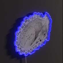 Load image into Gallery viewer, Sleepy Fawn RGB neon sign, side view lit showing the depth of the acrylic sign