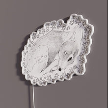 Load image into Gallery viewer, Sleepy Fawn RGB neon sign, side view with lights off showing acrylic backing and LED tube