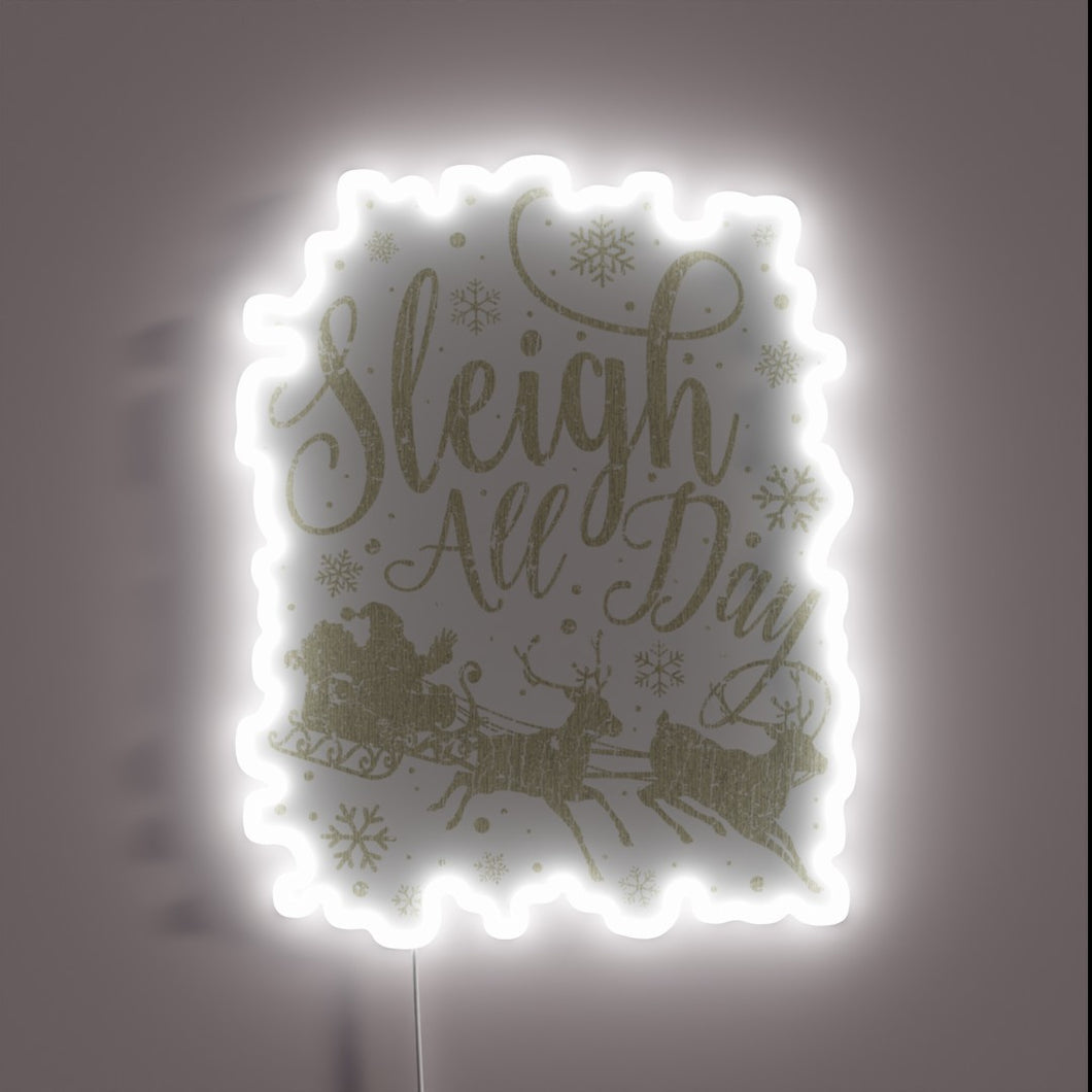 Vibrant Neon Sleigh All Day Sign, Perfect Retro Gaming Decor