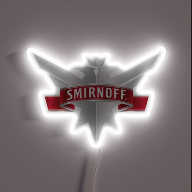 Smirnoff vodka neon sign with bold red banner.