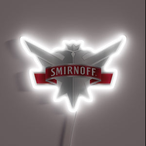Smirnoff vodka neon sign with bold red banner.