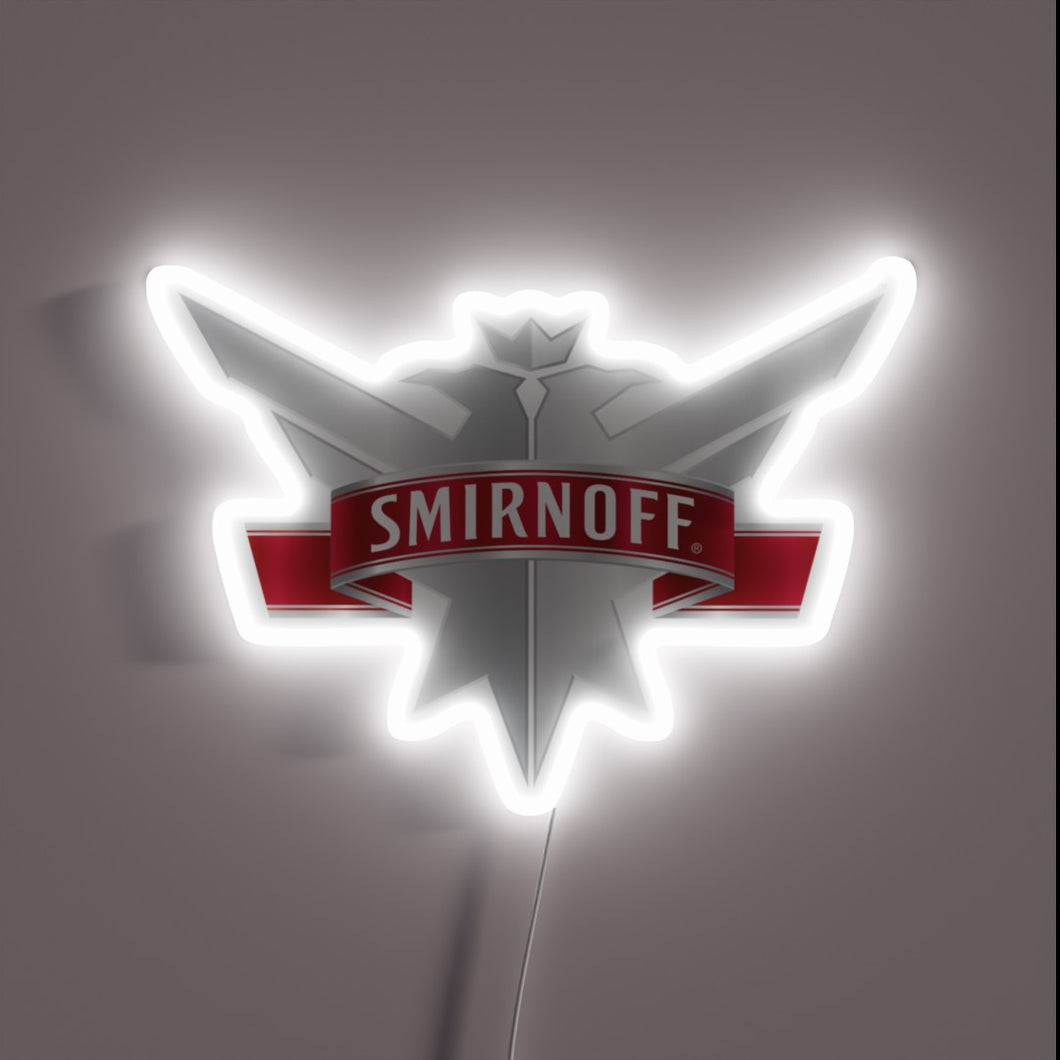 Smirnoff vodka neon sign with bold red banner.