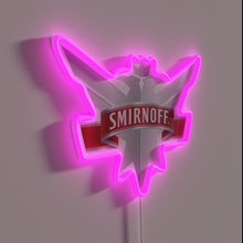 Load image into Gallery viewer, Vibrant Smirnoff Logo Neon Sign Illuminates Your Home Bar Space.