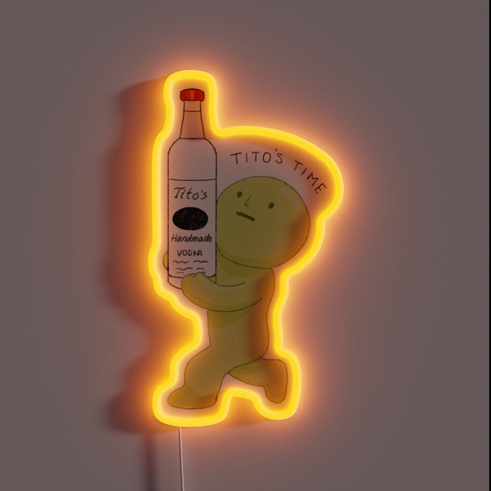 RGB Neon Sign of Smiski Holding Tito's Bottle Logo