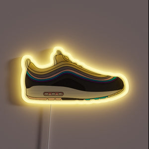 That neon-lit Air Max 1/97 is screaming retro drip with a modern twist. Perfect for the hypebeast wall setup. 💛👟💡