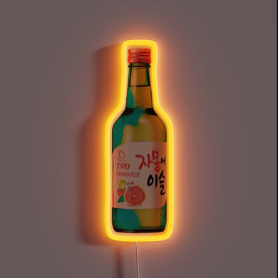 Eye-catching Soju brand neon sign with vibrant RGB color accents