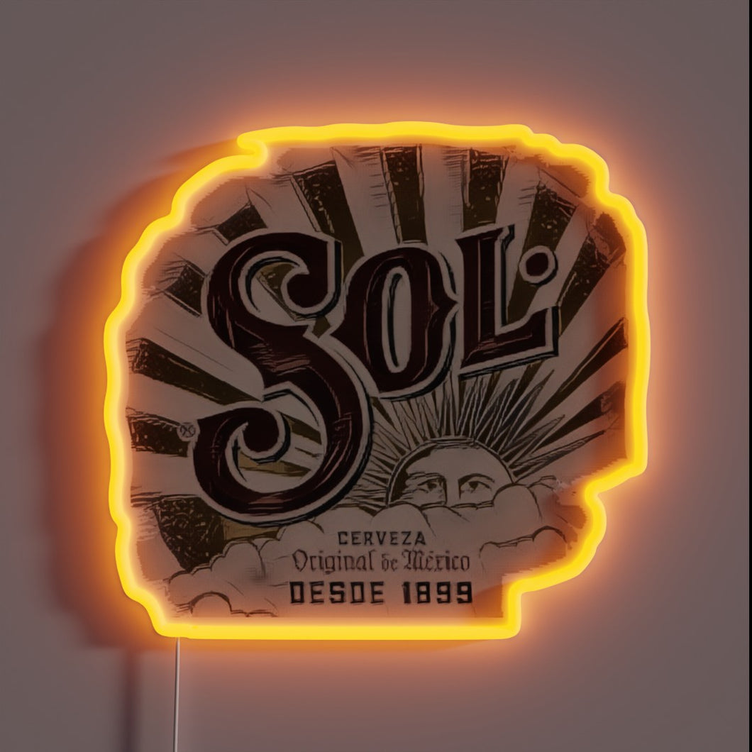 Brighten up your space with this vibrant Sol Cerveza sign