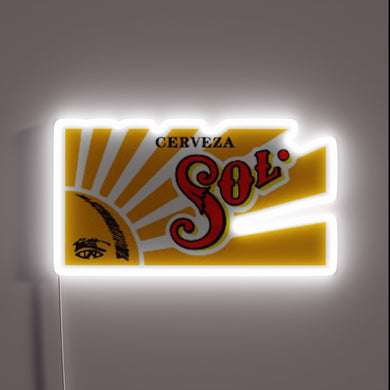 Vibrant full-color Sol Cerveza beer sign with customizable RGB lighting.