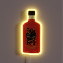 Load image into Gallery viewer, Sour Puss raspberry liqueur bottle neon sign.
