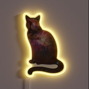 Cosmic feline friend in vibrant glowing neon light display