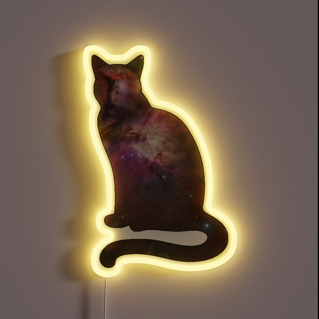 Cosmic feline friend in vibrant glowing neon light display