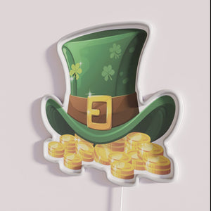 St. Patrick's Day-themed dwarf hat illuminated by gold RGB neon light.