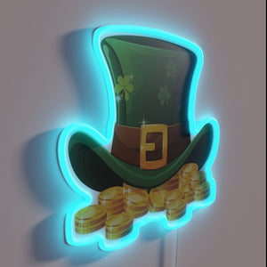 St. Patrick's Day Whimsy: Gold Neon Sign with Lucky Dwarf Hat