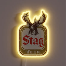 Load image into Gallery viewer, Stag Beer neon sign with vintage deer logo and retro glow.