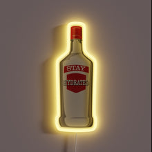 Load image into Gallery viewer, &quot;Stay Hydrated&quot; bottle neon sign with yellow glow.
