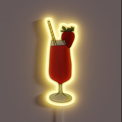 Strawberry daiquiri neon sign with yellow glow.