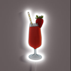 Strawberry daiquiri neon sign with white glow.
