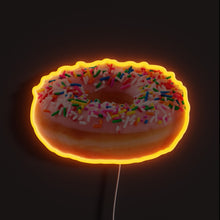 Load image into Gallery viewer, Strawberry Donut With Sprinkles RGB neon sign, front view lit, printed on acrylic