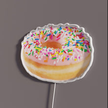 Load image into Gallery viewer, Strawberry Donut With Sprinkles RGB neon sign, side view with lights off showing acrylic backing and LED tube