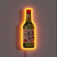 Load image into Gallery viewer, Strawberry soju neon sign with orange glow.
