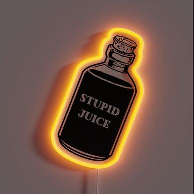 Vibrant Neon Sign Illuminates with Rainbow Colors and Stupid Juice Logo
