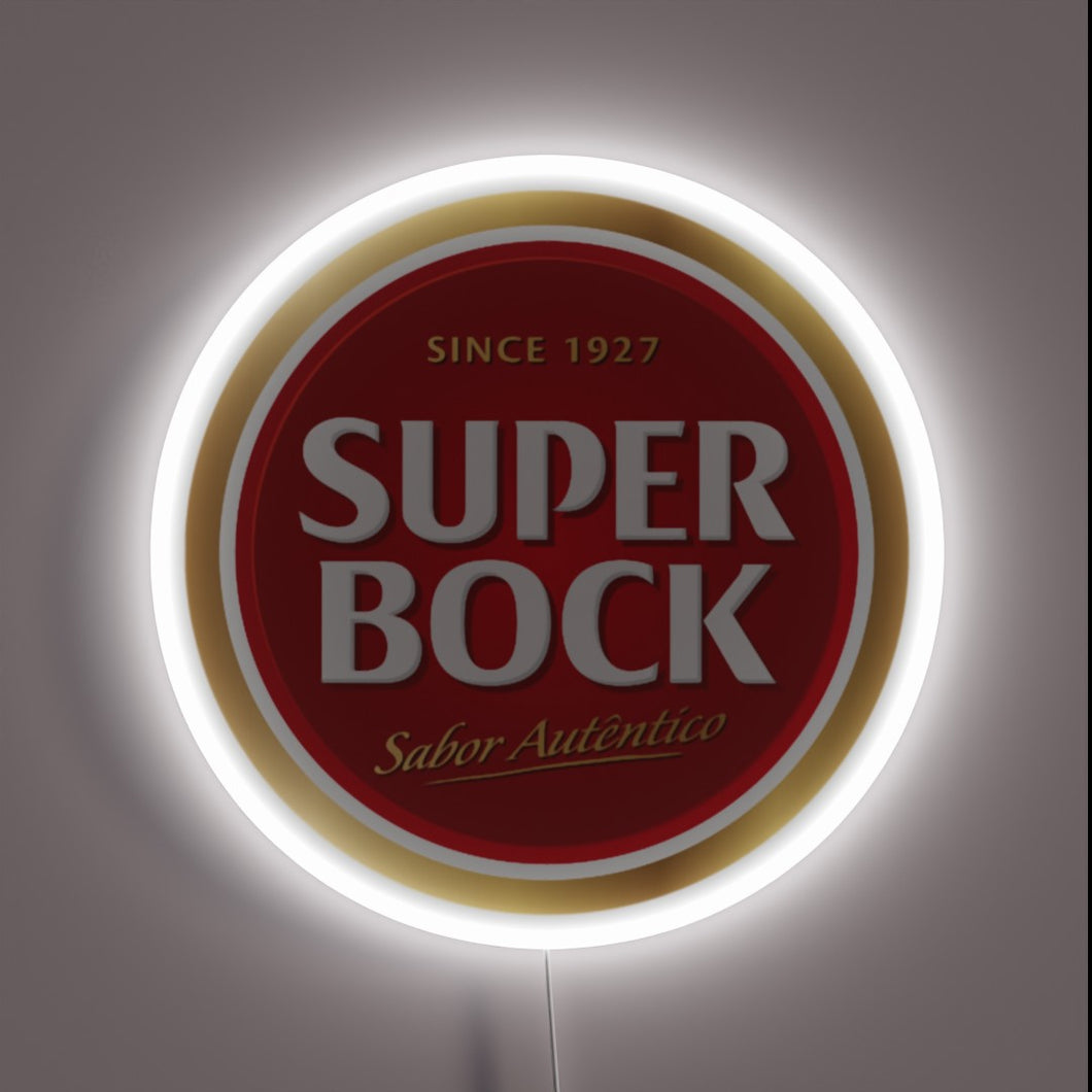 Vibrant RGB Neon Sign Featuring Iconic Super Bock Beer Branding