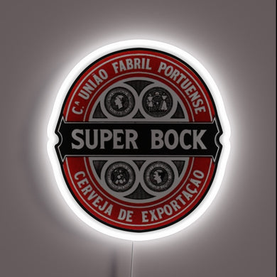 Vintage Style RGB Neon Sign featuring iconic Portuguese beer branding logo.
